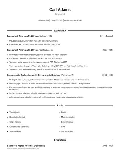 Ergonomist Resume