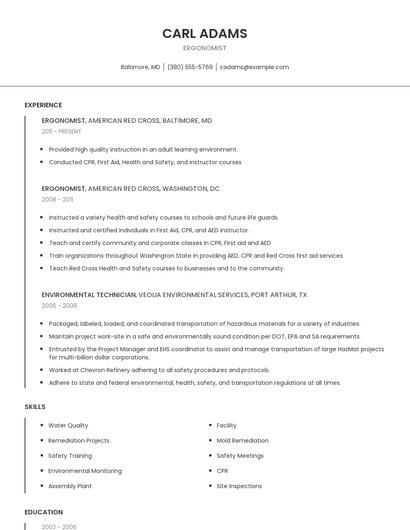 Ergonomist Resume