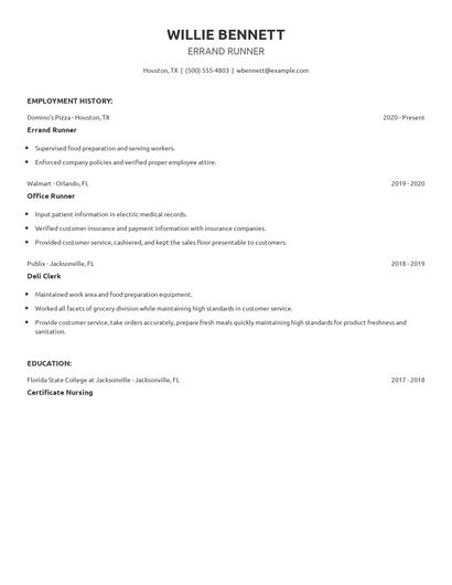Errand Runner Resume