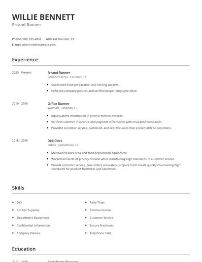 Errand Runner Resume