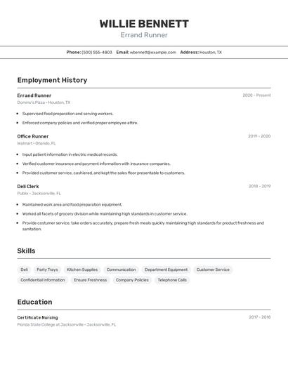 Errand Runner Resume