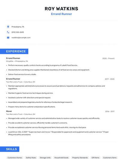 Errand Runner Resume