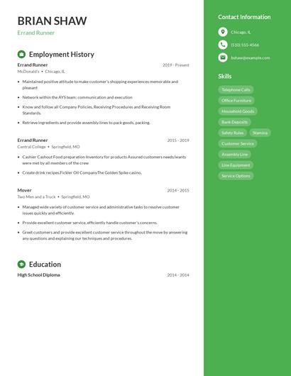 Errand Runner Resume