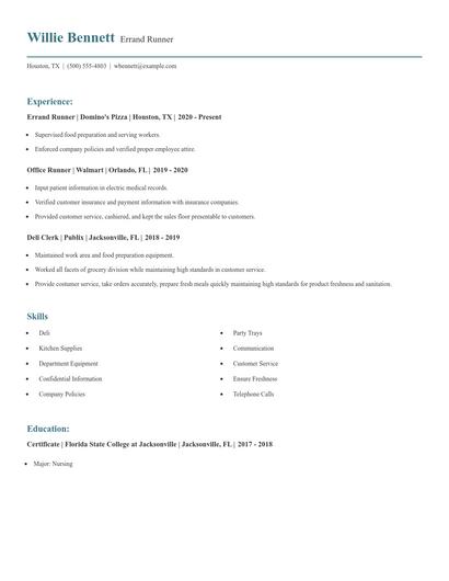 Errand Runner Resume