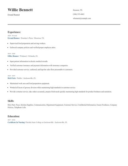 Errand Runner Resume