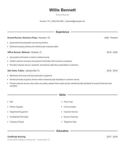 Errand Runner Resume