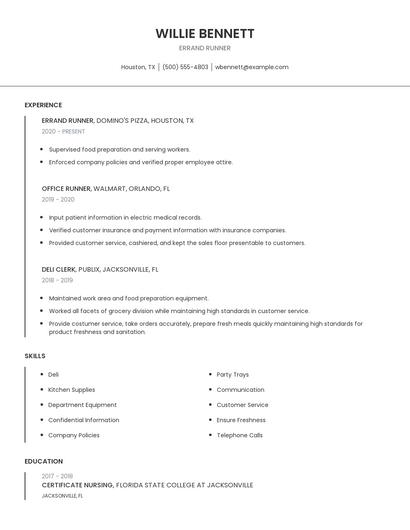 Errand Runner Resume