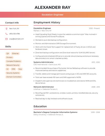 Escalation Engineer Resume