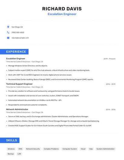 Escalation Engineer Resume