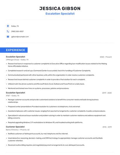 Escalation Specialist Resume
