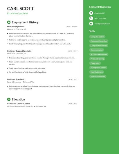 Escalation Specialist Resume