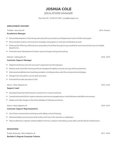 Escalations Manager Resume
