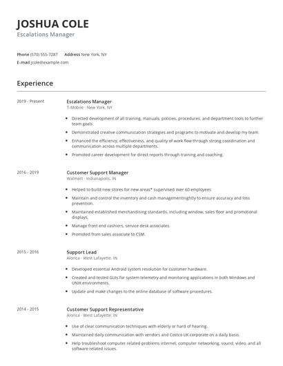 Escalations Manager Resume