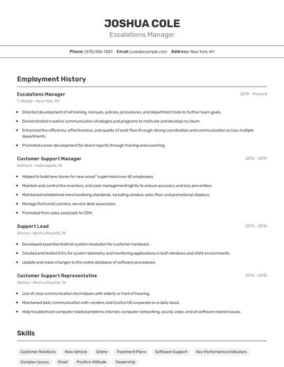 Escalations Manager Resume