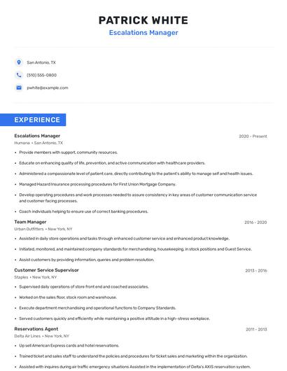 Escalations Manager Resume