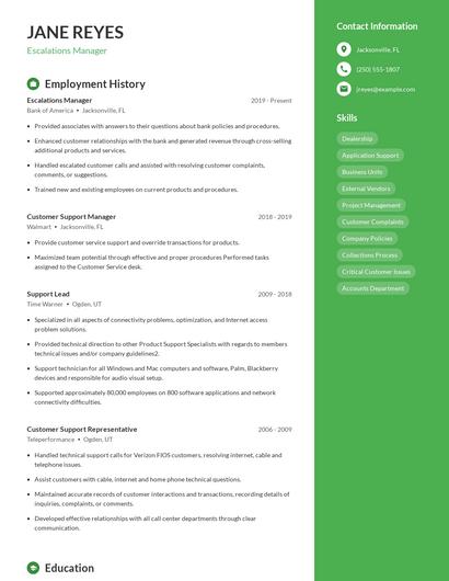 Escalations Manager Resume