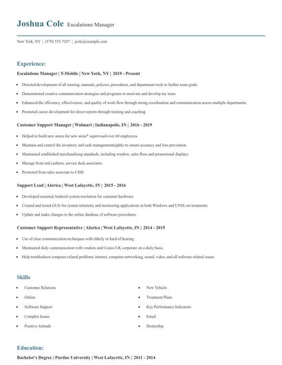 Escalations Manager Resume