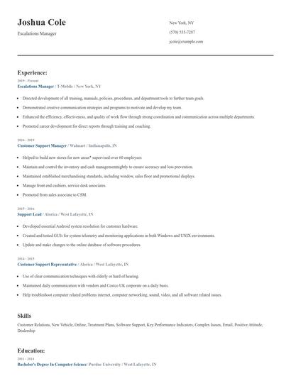 Escalations Manager Resume