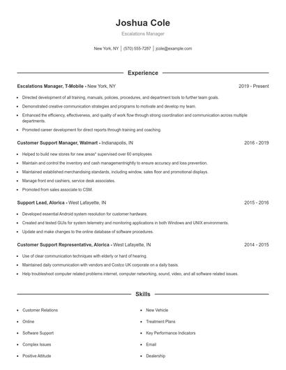 Escalations Manager Resume