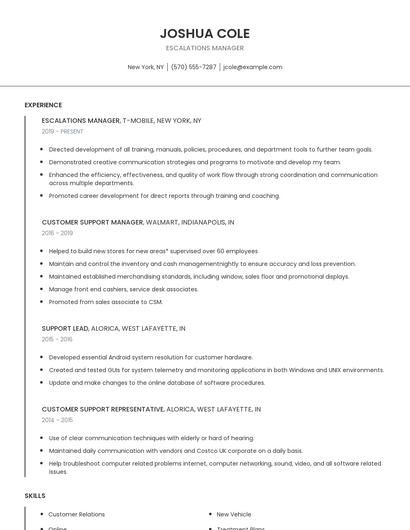 Escalations Manager Resume
