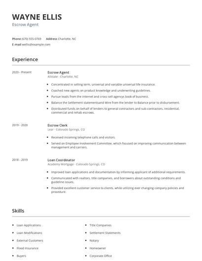 Escrow Agent Resume