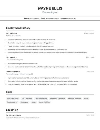 Escrow Agent Resume