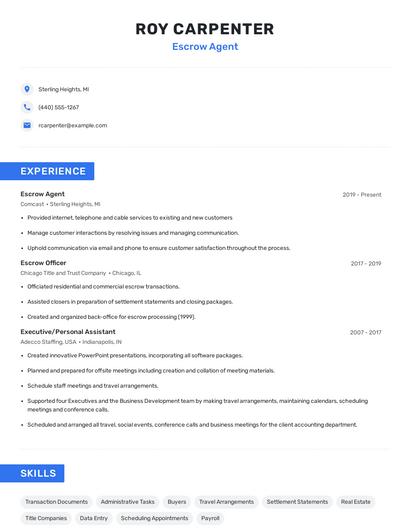 Escrow Agent Resume