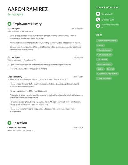 Escrow Agent Resume