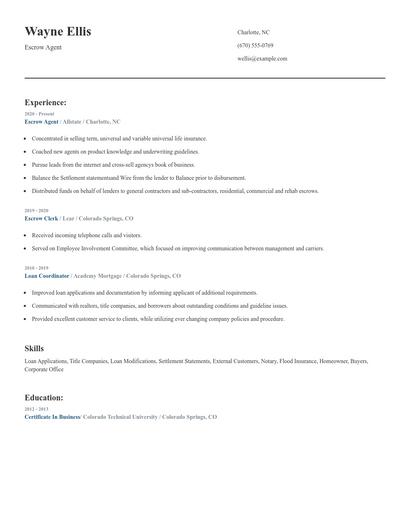 Escrow Agent Resume
