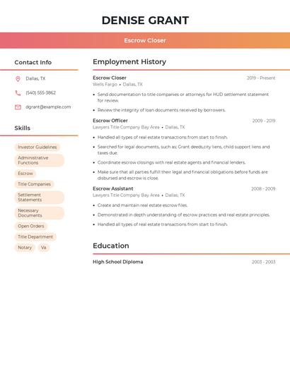 Escrow Closer Resume