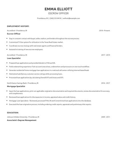 Escrow Officer Resume