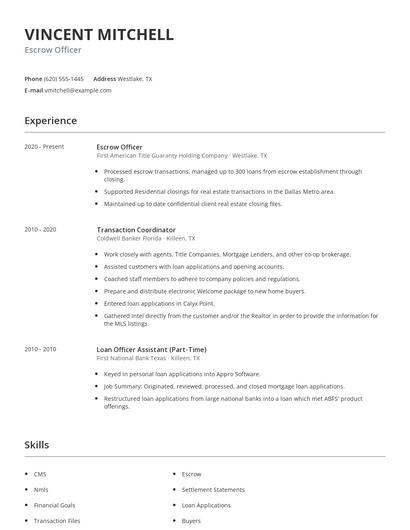 Escrow Officer Resume