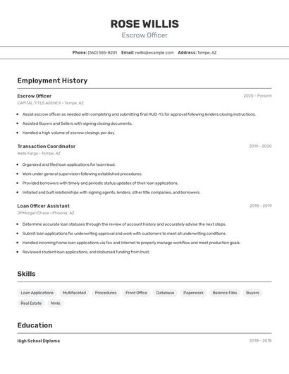 Escrow Officer Resume
