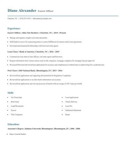 Escrow Officer Resume