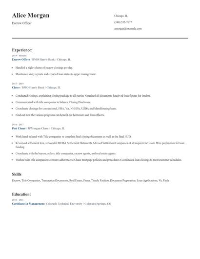 Escrow Officer Resume