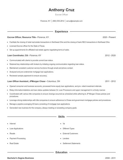 Escrow Officer Resume
