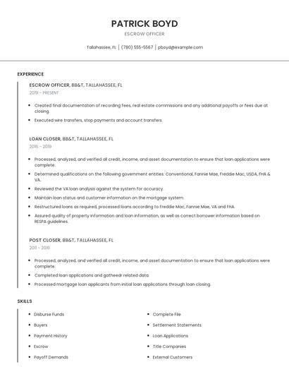 Escrow Officer Resume