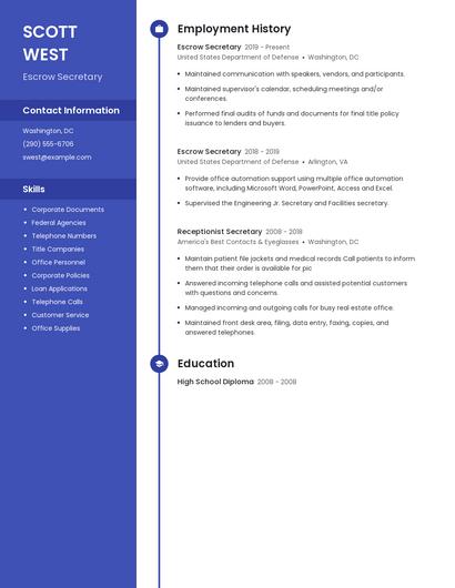 Escrow Secretary Resume