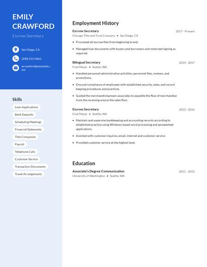 Escrow Secretary Resume