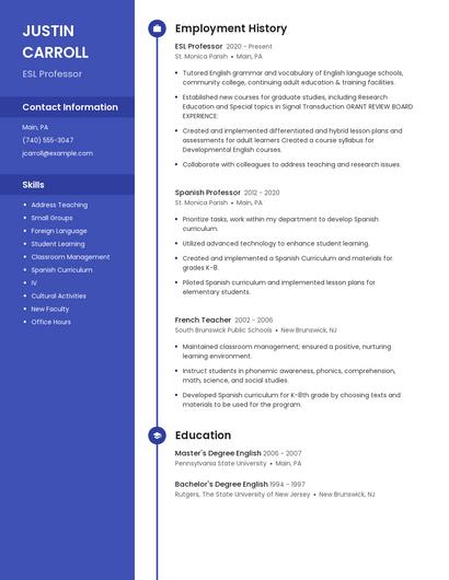 ESL Professor Resume
