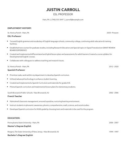ESL Professor Resume