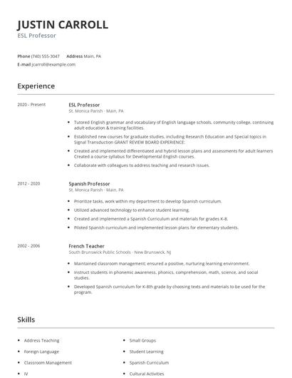 ESL Professor Resume