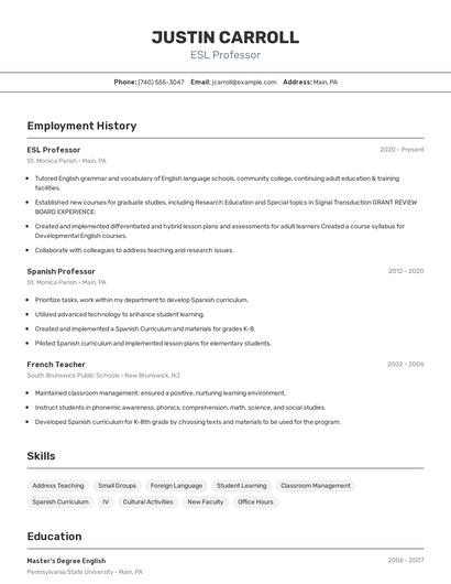 ESL Professor Resume