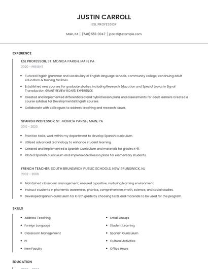 ESL Professor Resume