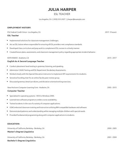 ESL Teacher Resume