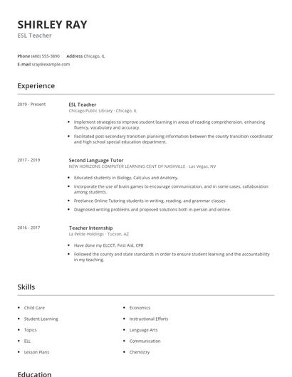 ESL Teacher Resume