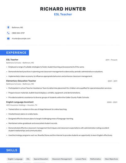 ESL Teacher Resume