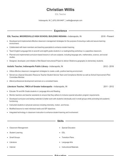 ESL Teacher Resume