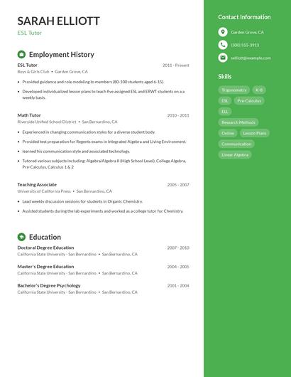 ESL Tutor Resume