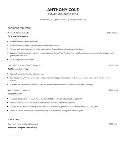 Estate Administrator Resume